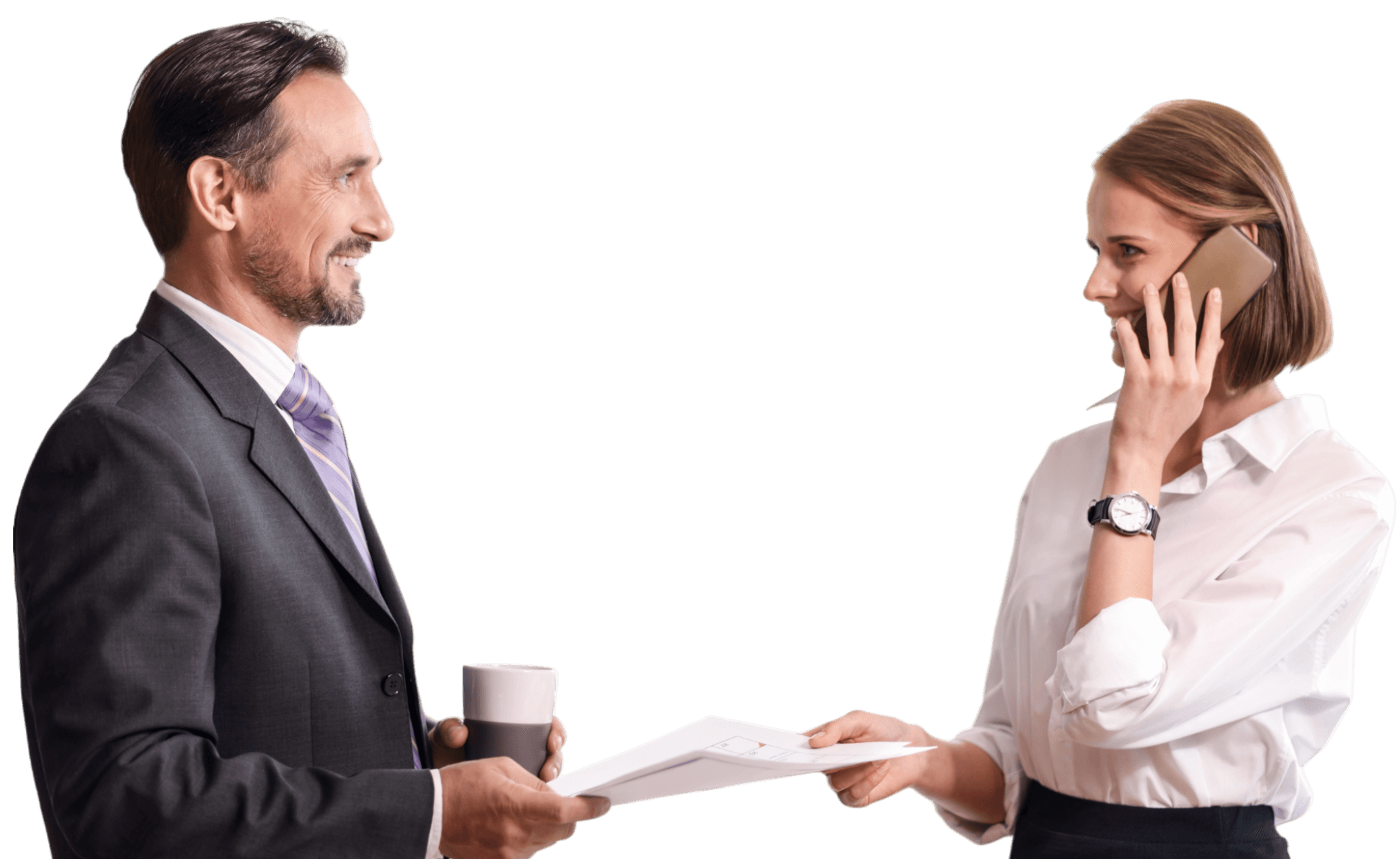 A man and woman talking on the phone, featuring Choose My Site Digital Marketing and aligning with data-driven online marketing solutions.